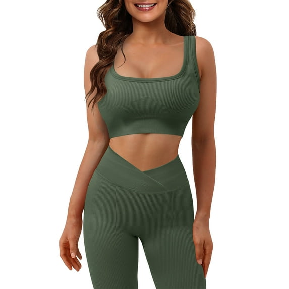 ONLYSHE Women Workout Set Seamless 2 Pieces Sleeveless Tank Tops Outfits Casual Sports Sweatsuit Bodycon Shorts And Bra Activewear Tracksuits