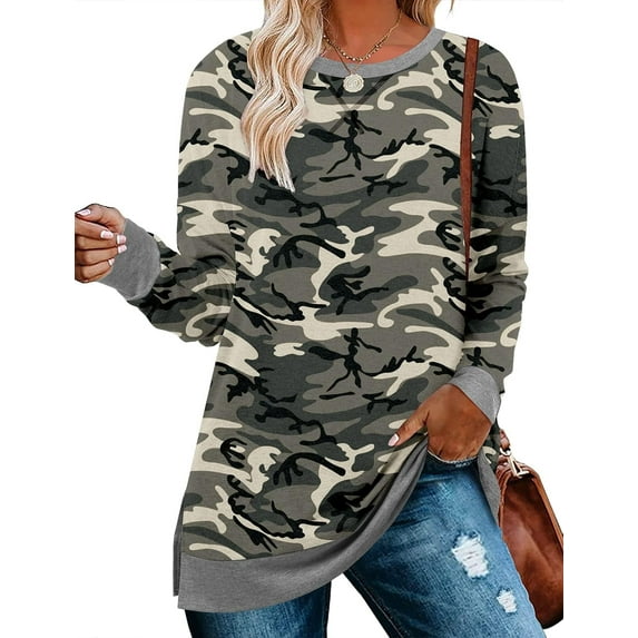 ONLYSHE Women's Casual Drop Long Sleeve Tunic Sweatshirt with Side Slits, S-3XL