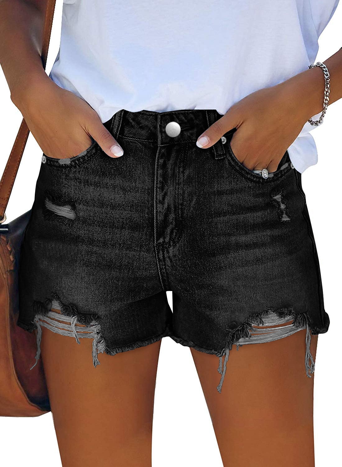 Jean Women plus Women Casual High Waisted Denim Shorts Frayed Primordial  Hem Ripped Jeans Shorts Pant Size 12 