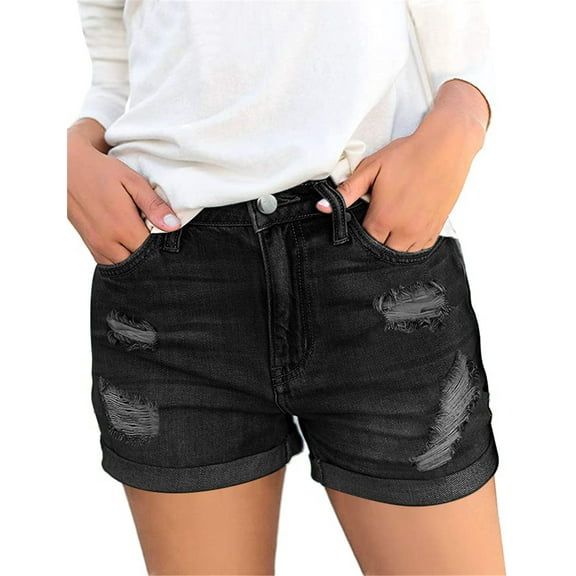 ONLYSHE Women's Hot Pants Distressed Denim Shorts Frayed Hem Light Blue XXL