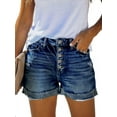 thumbnail image 1 of ONLYSHE Women's Distressed Casual Denim Shorts with Frayed Hem, Light Blue, XXL, 1 of 5