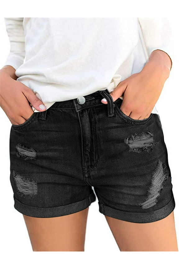Women's Jean Shorts Frayed Denim Shorts with 4 Zipper Light Blue XL
