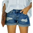 thumbnail image 1 of ONLYSHE Women's Juniors Stretchy Mid Rise Denim Jeans Frayed Hem Light Blue S, 1 of 6