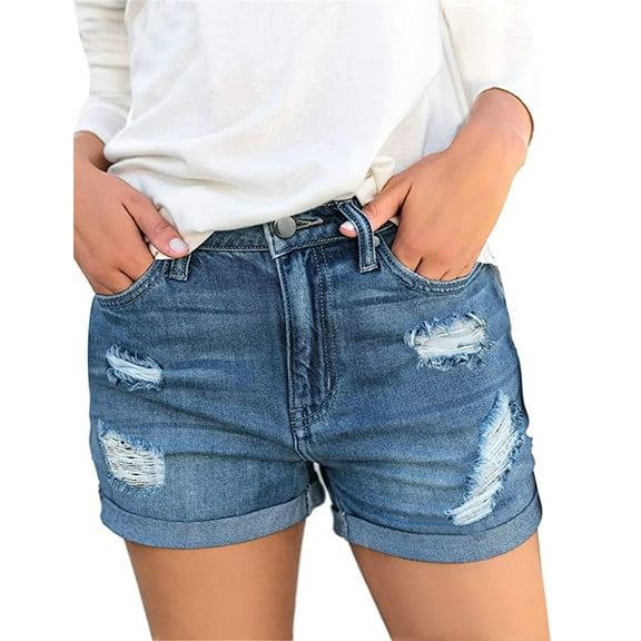 ONLYSHE Women's Juniors Stretchy Mid Rise Denim Jeans Frayed Hem Light Blue