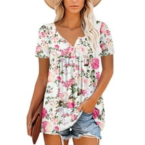ONLYSHE Women's Plus Size Short Sleeve T Shirts Floral Dressy Tops Casual V Neck Tunic Blouse for Women
