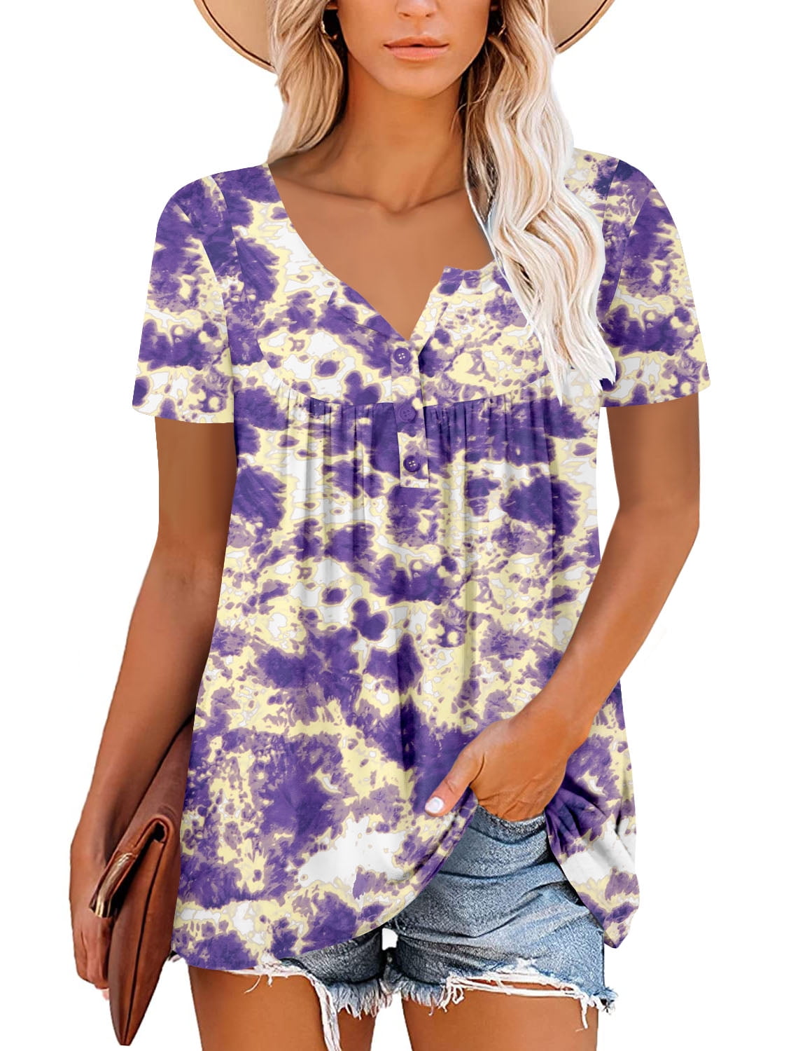 ONLYSHE Women's Plus Size V Neck Tops Short Sleeve Shirts Dressy ...