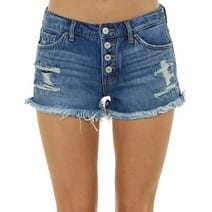 ONLYSHE Women's Ripped Denim Shorts Mid Rise Distressed Jean Shorts Stretchy Short Jeans