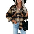 thumbnail image 1 of ONLYSHE Women Shacket Jacket Blouse with Pockets Flannel Plaid Top Shirt Coat Lapel Long Sleeve Tartan Outerwear, 1 of 7