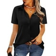 thumbnail image 1 of ONLYSHE Women's Short Sleeve Work Office Collared Tops Green Blouse Classic Button Down Shirt, 1 of 5