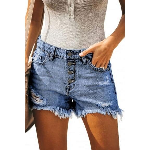 ONLYSHE Women's Summer Casual Jean Shorts Stretchy Ripped Raw Hem Denim Shorts Blue