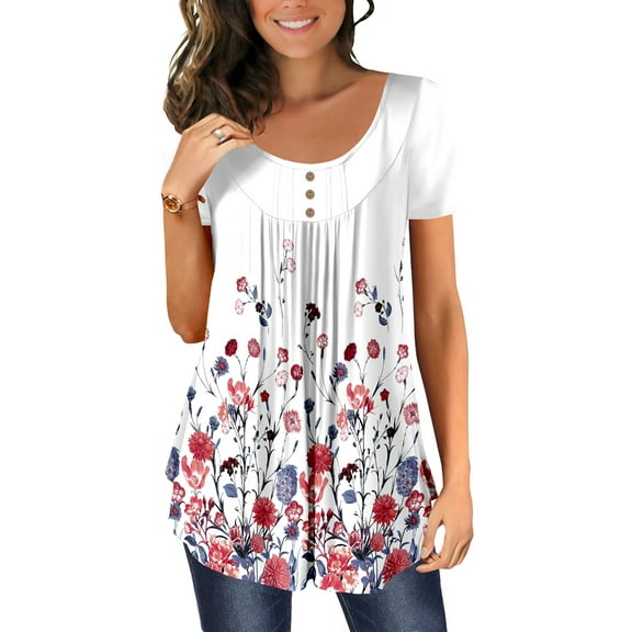 ONLYSHE Women's Summer Casual T-Shirt Round Neck Short Sleeve Tunic Tops for Leggings Loose Blouse Shirt