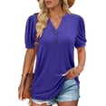 thumbnail image 1 of ONLYSHE Women's Summer V Neck T Shirts Blouses Puffed Short Sleeve Bottons Floral Tunic Tops, 1 of 5