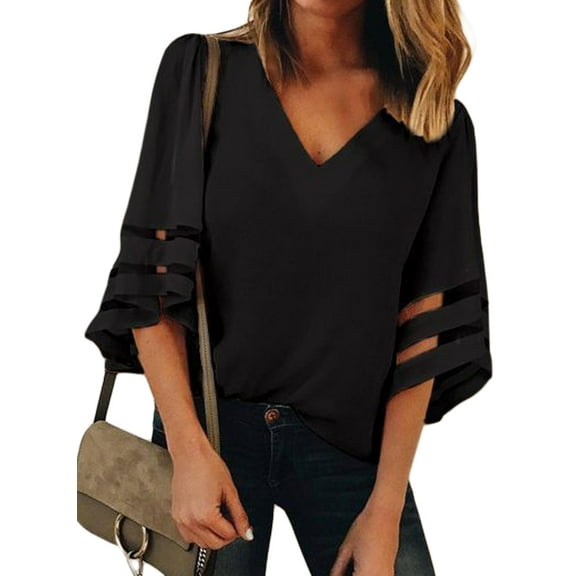 ONLYSHE Women's Tops Batwing Sleeve Summer Blouse T Shirts Lace V-Neck Elegant Tops Casual Flowy Shirts