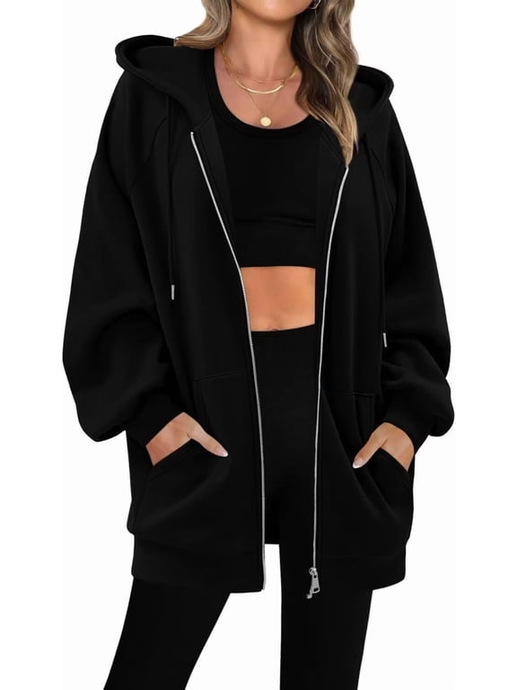 Women's Zip Up Hoodies Oversized Fleece Long Sleeve Sweatshirts Casual Fall Jacket Coat with Pocket(S-3XL)
