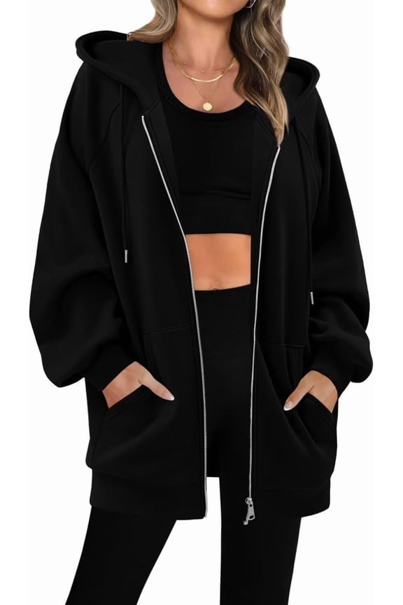 Women's Zip Up Hoodies Oversized Fleece Long Sleeve Sweatshirts Casual Fall Jacket Coat with Pocket(S-3XL)