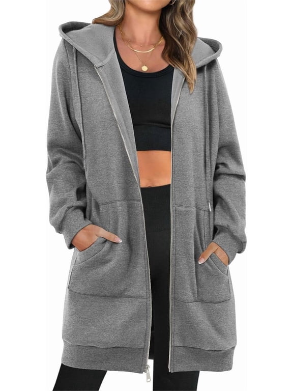 Women's Zip Up Hoodies Oversized Fleece Long Sleeve Sweatshirts Casual Fall Jacket Coat with Pocket(S-3XL)