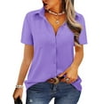 thumbnail image 1 of ONLYSHE Womens Comfy Button Down Shirts V Neck Short Sleeve Office Blouses Business Casual Tops, 1 of 5