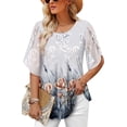 thumbnail image 1 of ONLYSHE Womens Crew Neck Flowy T Shirts Short Sleeve Pleated Ruffle Summer Tunic Tops Loose Fit Henley Blouse, 1 of 6