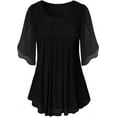 thumbnail image 1 of ONLYSHE Womens Crew Neck Flowy T Shirts Short Sleeve Pleated Ruffle Summer Tunic Tops Loose Fit Henley Blouse, 1 of 1