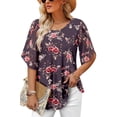 thumbnail image 1 of ONLYSHE Womens Crew Neck Flowy T Shirts Short Sleeve Pleated Ruffle Summer Tunic Tops Loose Fit Henley Blouse, 1 of 6