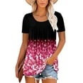 thumbnail image 1 of ONLYSHE Womens Crew Neck Tunic Tops Short Sleeve T Shirts Summer Flower Printed Casual Loose Fit Tee Shirt, 1 of 6