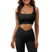 ONLYSHE Womens High Waist Running Workout Sets Yoga Leggings With Crop Tank Tops Athletic Outfits 2 piece Sprot Sets