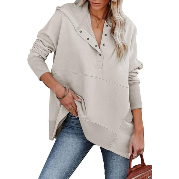 ONLYSHE Womens Oversized Sweatshirts Hoodies Fleece Button Neck Hooded Tops Casual Pullover Tunics Winter Outfits