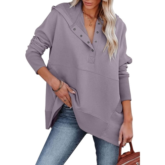 ONLYSHE Womens Oversized Sweatshirts Hoodies Fleece Button Neck Hooded Tops Casual Pullover Tunics Winter Outfits