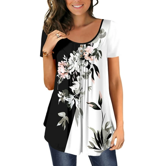 ONLYSHE Womens Summer Blouses Casual Dressy V Neck Short Sleeve Tunic Tops Casual Flowy T Shirts