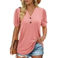 thumbnail image 1 of ONLYSHE Womens Summer Cute Henley Tunic Tops Short Sleeve Casual Loose Fit V-Neck T Shirts Blouse, 1 of 5
