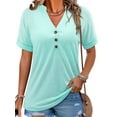 thumbnail image 1 of ONLYSHE Womens Summer Loose Fit T Shirts Henley V Neck Tunic Tops Short Sleeve Blouses, 1 of 1