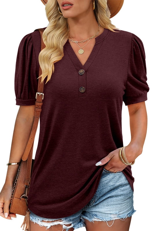 ONLYSHE Womens Summer V Neck T Shirts Casual Basic Short Sleeve Loose ...