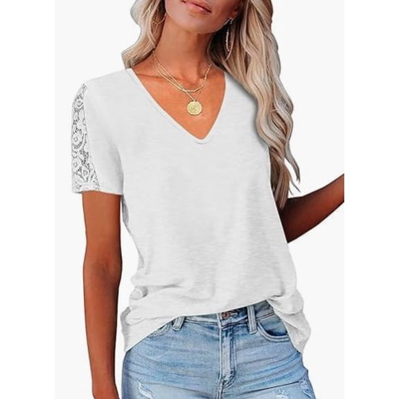 ONLYSHE Womens Summer V Neck T Shirts Short Sleeve Loose Fit Basic Tunic Tops Blouse