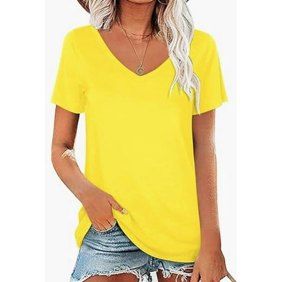 ONLYSHE Womens Summer V Neck T Shirts Short Sleeve Loose Fit Basic Tunic Tops Blouse