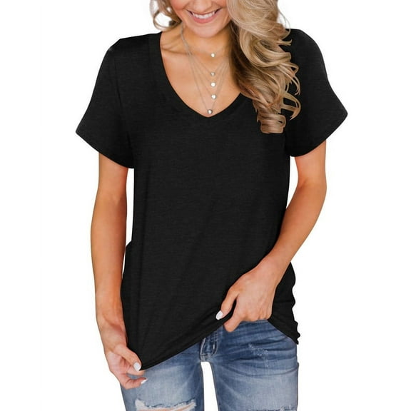 ONLYSHE Womens Summer V Neck T Shirts Short Sleeve Loose Fit Basic Tunic Tops Blouse