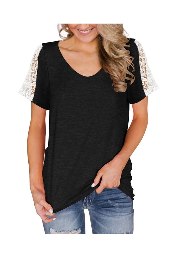 Womens Summer V Neck T Shirts Short Sleeve Loose Fit Basic Tunic Tops Blouse