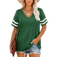 thumbnail image 1 of ONLYSHE Womens Trendy Striped T Shirt V Neck Short Sleeve Tops Casual Summer Loose Tee Tops, 1 of 8