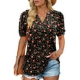thumbnail image 1 of ONLYSHE Womens V-Neck Button Up T Shirts Short Sleeve Tunic Tops Loose Fit Henley Blouse, 1 of 5