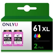 ONLYU 61 Color Ink 61XL Color Ink Cartridge Replacement for HP 61XL 61 Ink Cartridge to Use with Envy 4500 5530 5535 Deskjet 1510 1512 3050 3050A Officejet 2620 4630 (Tri-Color, 2 Packs)