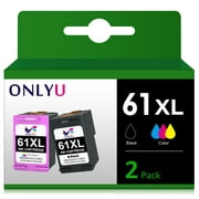 ONLYU 61XL Black and Tri-color Ink 61XL Ink Cartridges Replacement for HP 61 Ink Combo Pack Use with Envy 4500 5530 5535 Deskjet 1510 1512 3050 3050A Officejet 2620 4630(1 Black, 1 Tri-Color, 2 Packs)