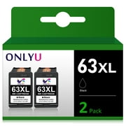 ONLYU 63XL Black Ink Cartridges 63 Black Replacement for HP 63 Ink Combo Pack for Officejet 3830 4650 4652 4655 5200 5252 5255 5258 Envy 4520 4512 Deskjet 1112 2132 3630 3632 Printer (Black, 2 Packs)