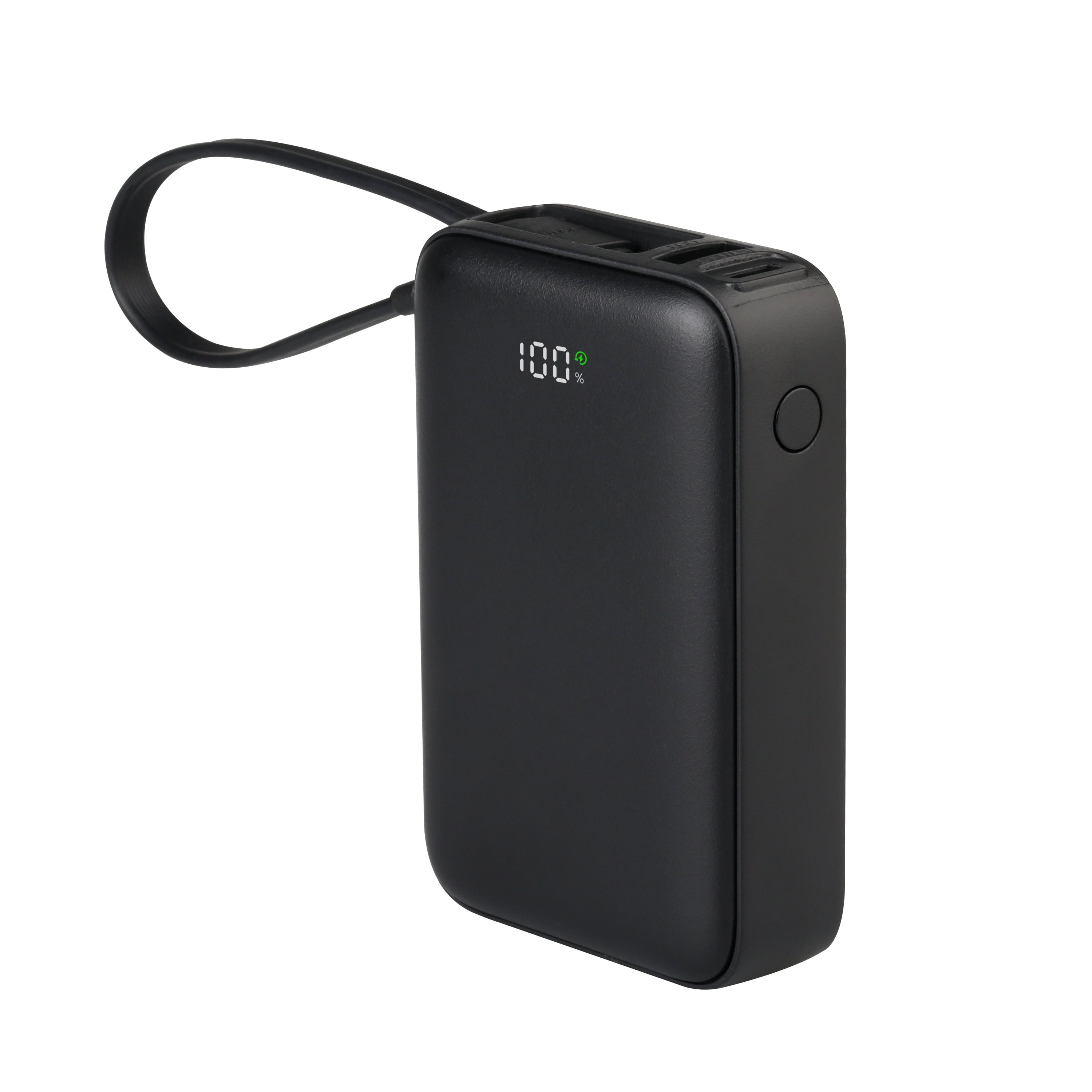 onn 10,000 mAh Portable Power Bank with Built In USB-C Cable and Fast Charing Output (20W), LED Digital Display, Black - Compatible with iPhone, iPad, AirPods, Samsung Galaxy, Note, Pixel & More