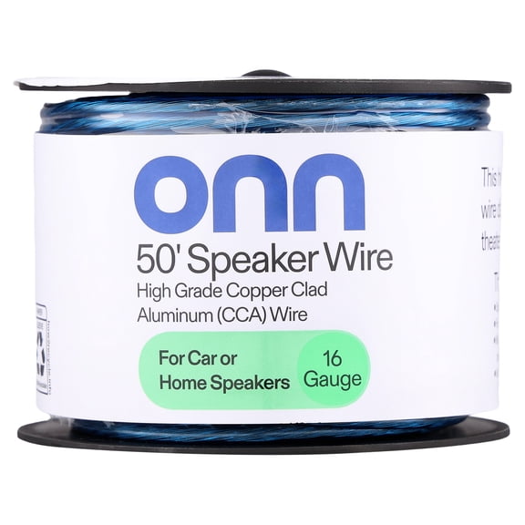 onn 50' 16 Gauge Speaker Wire for Car or Home Speakers