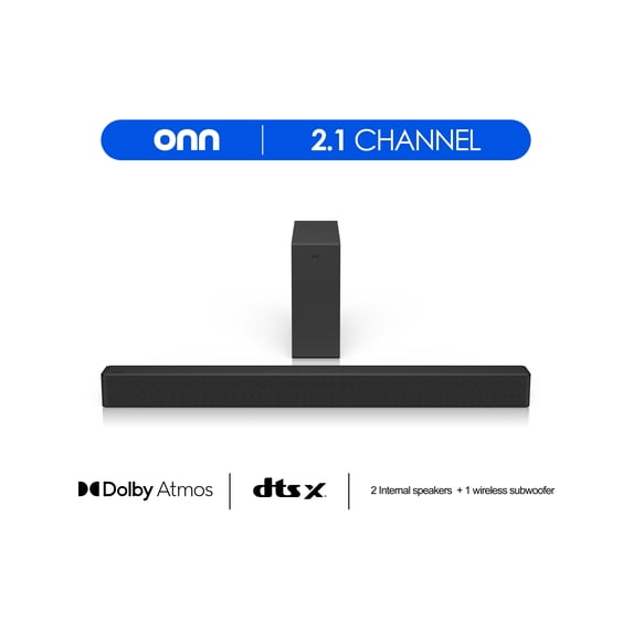 Onn 2.1 Soundbar System with Wireless Subwoofer, 480W Peak Power, Bluetooth, Black
