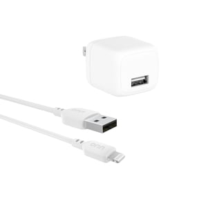 onn 12W USB-A Wall Charger with 3ft Lightning Cable, Foldable Plug, White
