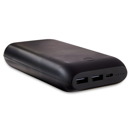onn 20,000 mAh Portable Battery with fast charging 20W PD, dual USB ports and USB-C, Black - Compatible with iPhone, Samsung Galaxy, Note, Pixel Devices, iPad, Airpods and more