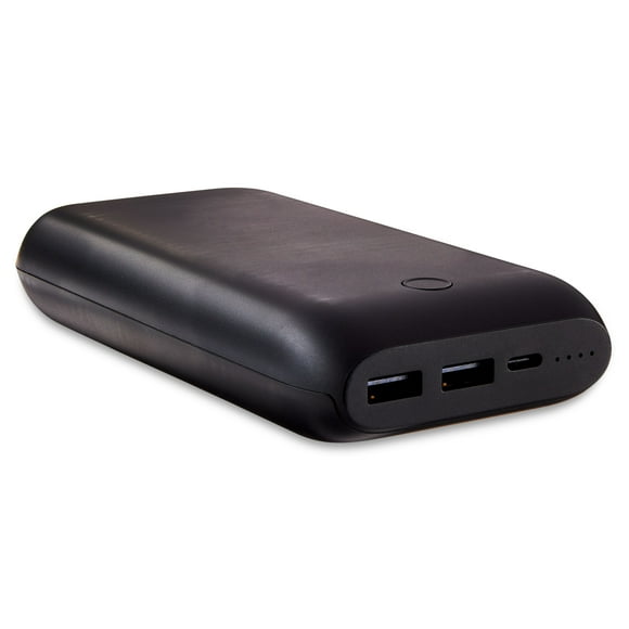 onn. 20,000 mAh Portable Battery with fast charging, 20W PD, dual USB ports and USB-C, Black