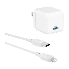 onn 20W Single USB-C Port Wall Charger with 3ft Lighting to C Cable, Fast Charging, MFI & USB-IF Certified, Foldable Plug, White