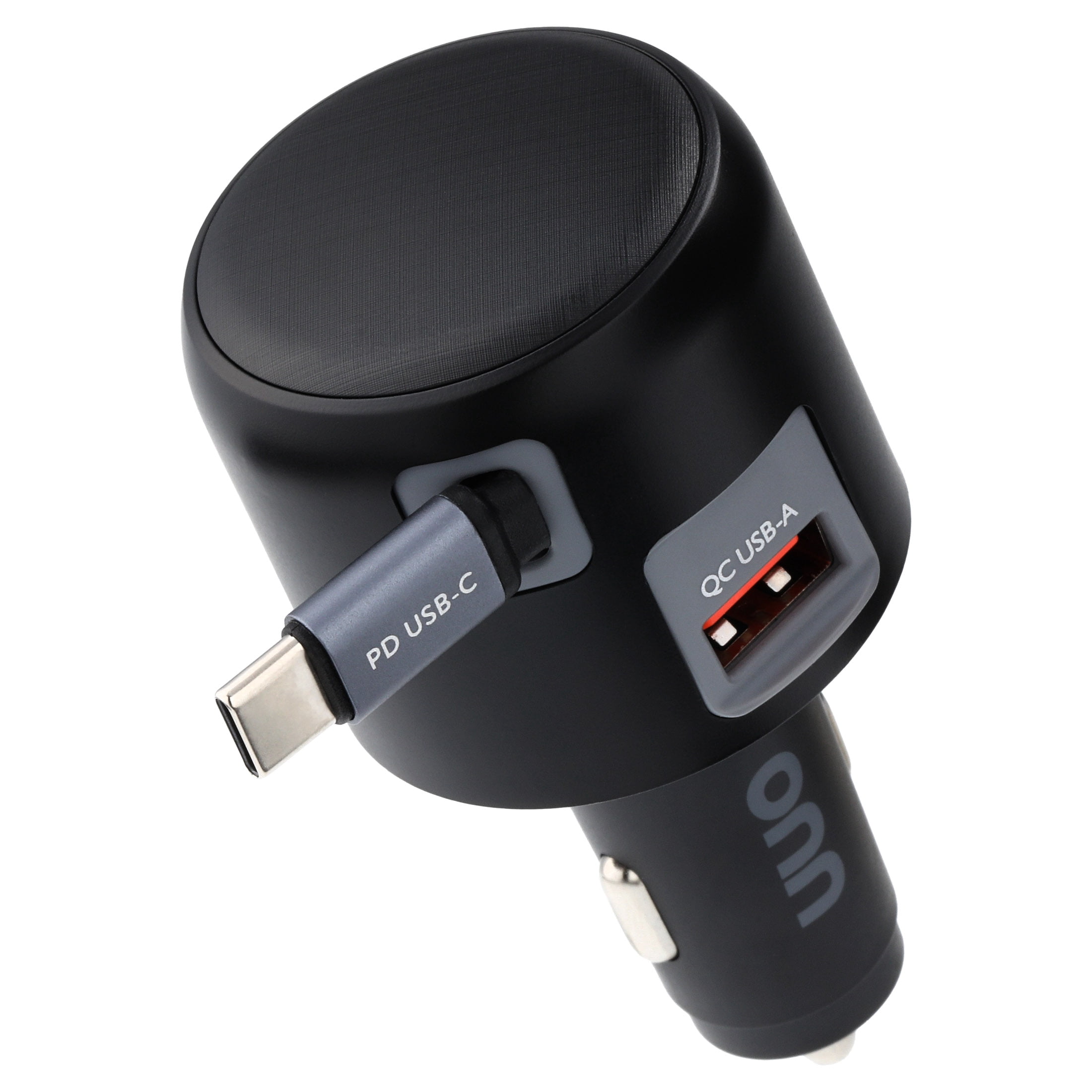 onn 2-in-1 Fast Charge USB-C/USB Car Charger with Built-In Retractable USB-C Cable