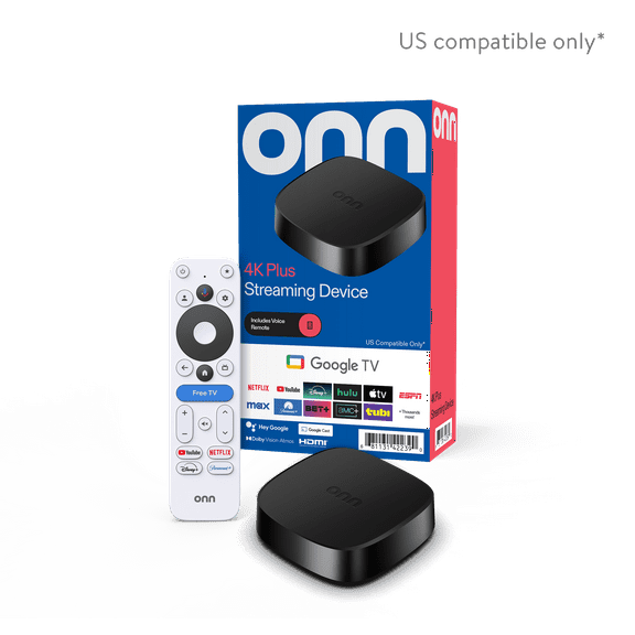 onn 4K Plus Streaming Device, Google TV - Ultra-fast Streaming, Stunning 4K UHD, 16GB Storage, 2GB RAM, Dolby Vision & Atmos, Remote with Voice Control